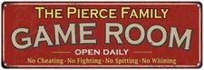 The Pierce Family Personalized Red Game Room Metal Sign 106180038415