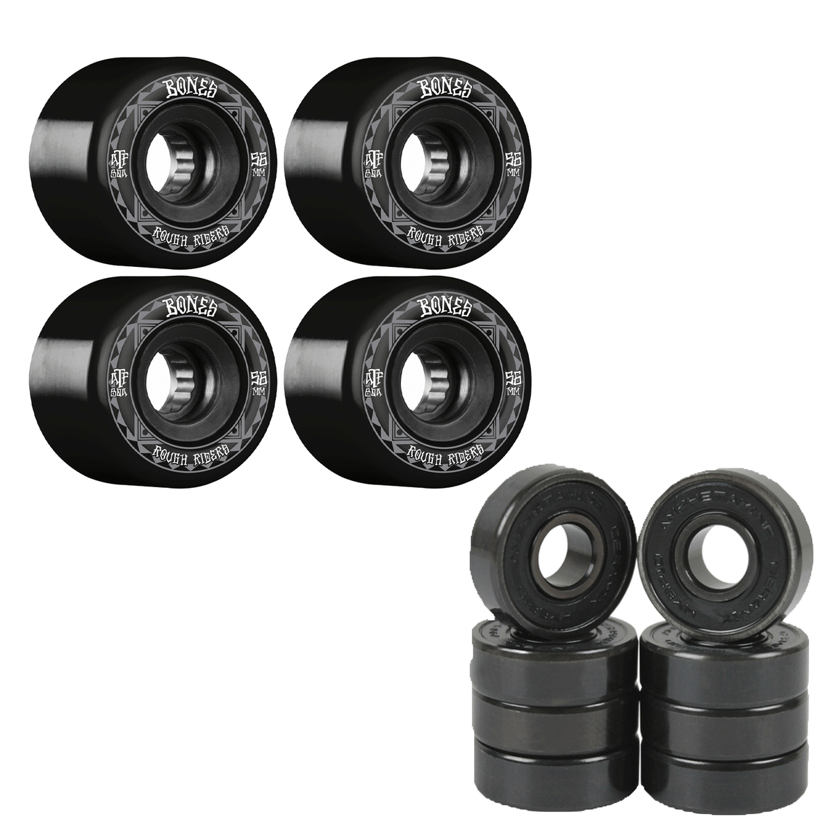 Bones Skateboard Wheels 56mm Rough Riders Black 80A With