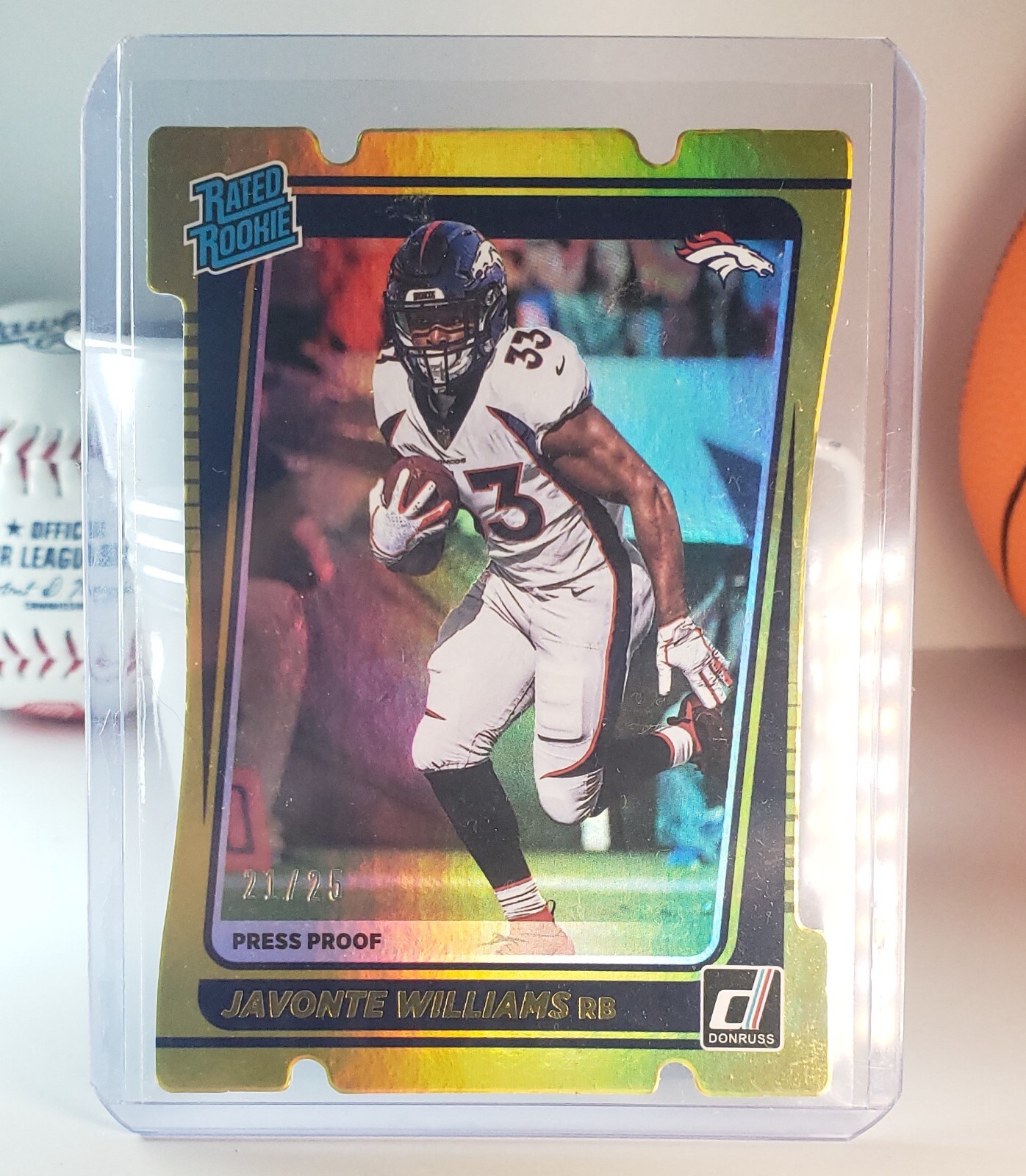 Javonte Williams 2021 Donruss	Gold Press Proof Die Cut  Rated rookie /25	 #275