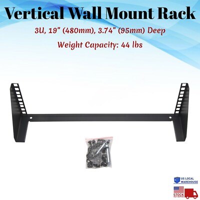 Vertical 3U 19'' Wall Mount Server Rack Network IT Bracket Space Saver Mountable