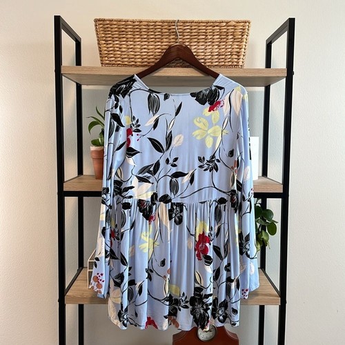 Free People Floral V-neck Boho Pleated Front Blouse Pullover Woven Top, S - Picture 6 of 6