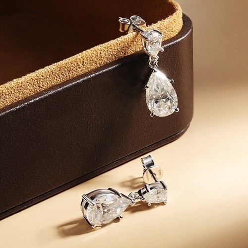D VVS1 Pear Cut Moissanite Drop Earrings Women Party Gift 18K White Gold Plated - Picture 4 of 12