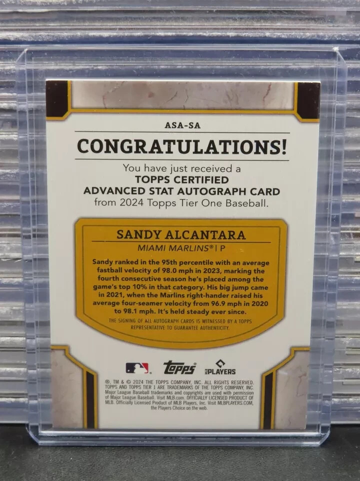 2024 Topps Tier One Sandy Alcantara Gold Autograph Auto #72/99