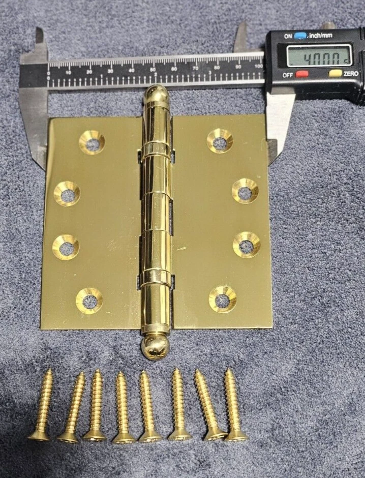 Rodamientos de bolas con bisagra de puerta de latón macizo pulido 4"x4" con decorativo Foto 2 de 2
