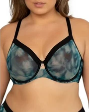 Curvy Couture 1311 Sheer Mesh Full Coverage Unlined UW Bra 34DDD Floral Wash *