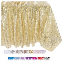 QueenDream Tablecloth 50x80 Inch Light Gold Sequin Overlay Party Decor