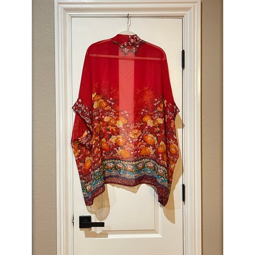 Kimono retro oriental vintage floral rojo talla única - Imagen 3 de 6