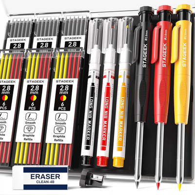 3PCS Carpenter Pencils with Sharpener, Heavy Duty Woodworking Tools, Mechanical