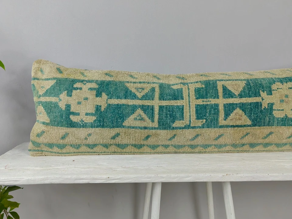 LONG BOLSTER PILLOW TURKISH RUG PILLOW LONG BED PILLOW LONG LUMBAR PILLOW DECOR - Image 3 of 4