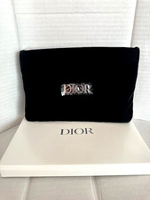 NEW DIOR Black Velvet Dior Silver Logo Cosmetic Makeup Pouch Bag