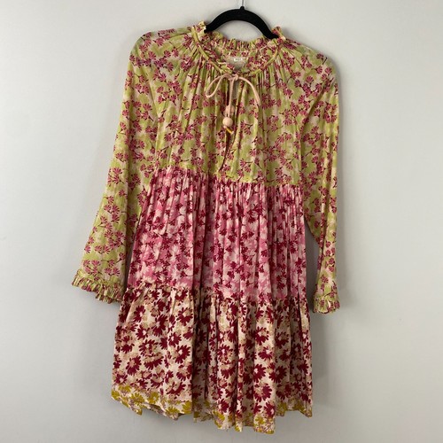 Yvonne S. Flounce Hem Mini Dress Size Small Floral Ruffle Hand Made Boho Peasant