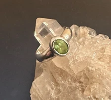 Vintage Sterling Silver and Faceted Oval Peridot Ring Size 6.75 Boma 925