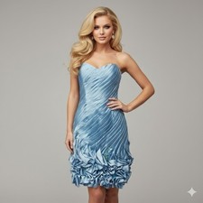 CLEARANCE WAS  $423 Tony Bowls Strapless Satin Dress in Light Blue Size 12