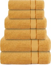6 Piece Bath Towel Set Gold 2 Bath Towels 2 Hand Towels 2 Washcloths Soft Cotton