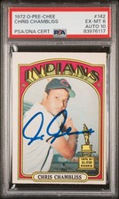 1972 O-Pee-Chee #142 Chris Chambliss RC Auto PSA/DNA PSA 6 Autograde 10
