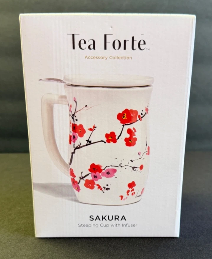 Tea Forte Ceramic Fiore Cup Removeable Stainless Infuser Basket Handle Lid NEW