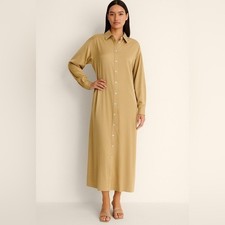 Banana Republic Tie Waist Midi Shirt Dress New British XS Long Sleeve Minimalist