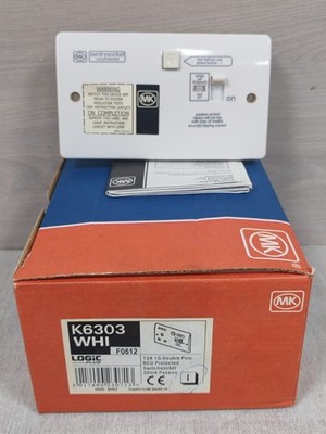 MK K6303 WHI LOGIC PLUS F0512 13A 1G Double Pole RCD Protected Switch Socket