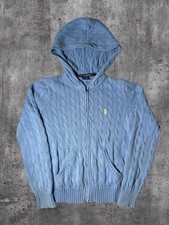 Vintage Rare Polo RL Women's Cable-Knit Cotton Hoodie Sweater Size S MSRP 175