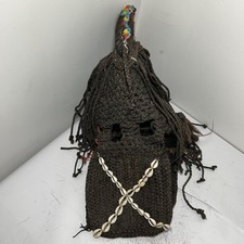 Old Dogon Fiber Hood Mask Headdress Masked Dancer Africa Shell Tribal Ceremonial