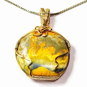 Authentic Bumblebee Jasper Necklace 925 Italy Gold Plated Box Chain 20” Artisan Made OOAK