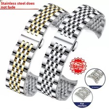 Solid Stainless Steel Watch Band Strap Butterfly Clasp Bracelet 12-22mm with Arc