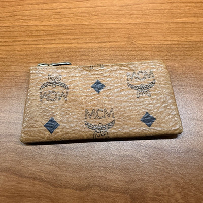 MCM Brown Visetos Logo Zip-Around Pouch Wallet w/ Key Ring Zipper