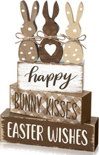 Rustic Easter Bunny Wooden Table Decor - 4 Pcs Spring Farmhouse Centerpiece