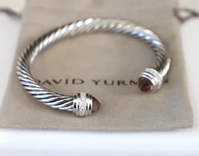 David Yurman Sterling Silver 7mm Cable Bracelet Morganite & Diamonds size Medium