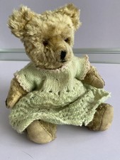 1920s Vintage Mohair Teddy Bear 7? Glass Eyes Cute Face Old Dress Collectable