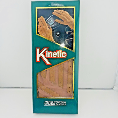 KINETIC DRIVING GLOVES grip palm Men NWT Brown Extended Wrist Length 1980s