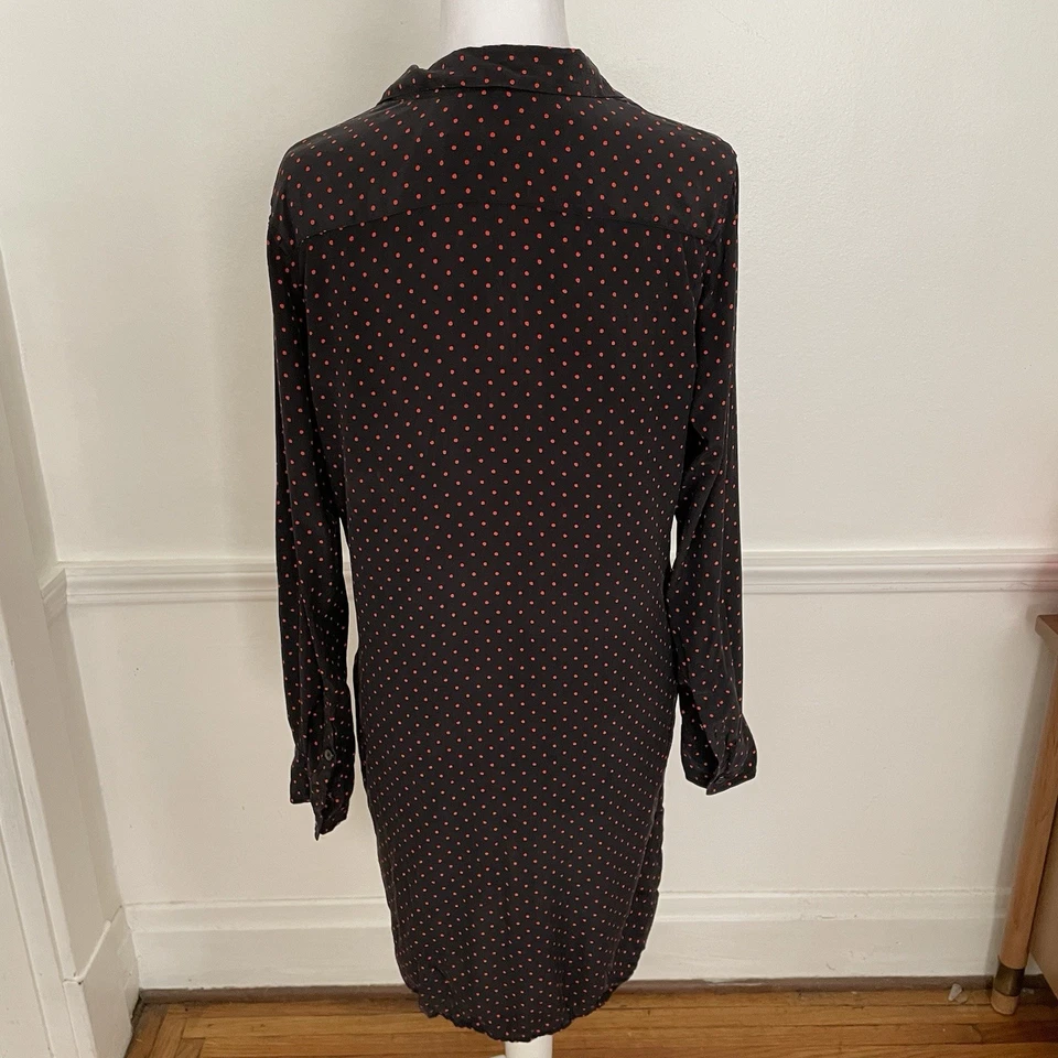 Kate Moss Equipment Womens Black Red Dots Collared Button Up Shirt Dress Sz S - Image 4 of 4