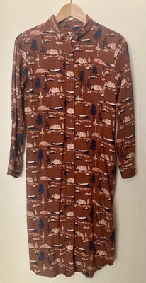 Bridge & Burn Mountain & Nature Print Knee Length Long Sleeve Shirt Dress XS 