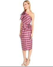 NWT J. Crew Ocho Silk Plaid One Shoulder Bow Dress Women's 2