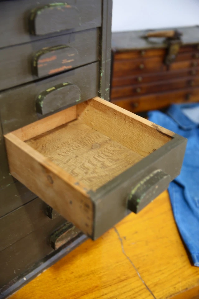 Старинный аптекарский шкаф деревянный ящик для инструментов ящик часовщика набор винтажный зеленый - Изображение 4 из 4