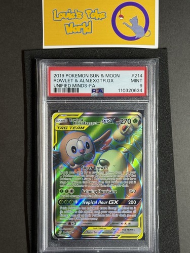 Pokemon PSA 9 MINT Rowlet & Alolan Exeggutor GX 214/236 Unified Minds FA