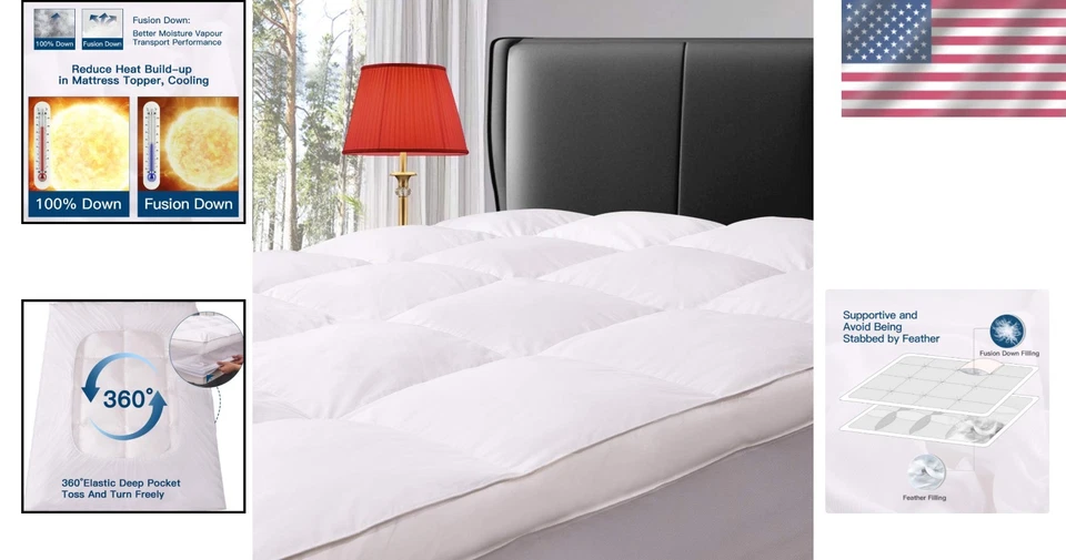 Colchón acolchado de plumas de ganso Twin XL de lujo Foto 2 de 4