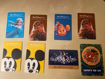 Lot of 8 Disneyworld Collectable Cards - No Value - Elsa, Nemo, Chewbacca