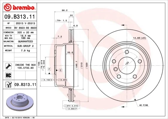 2x BRAKE DISC 09.B313.11 FOR BMW 5/E61/E60 N52B25A 2.5L M57D30 N53B30A N52B30 - Image 2 of 4