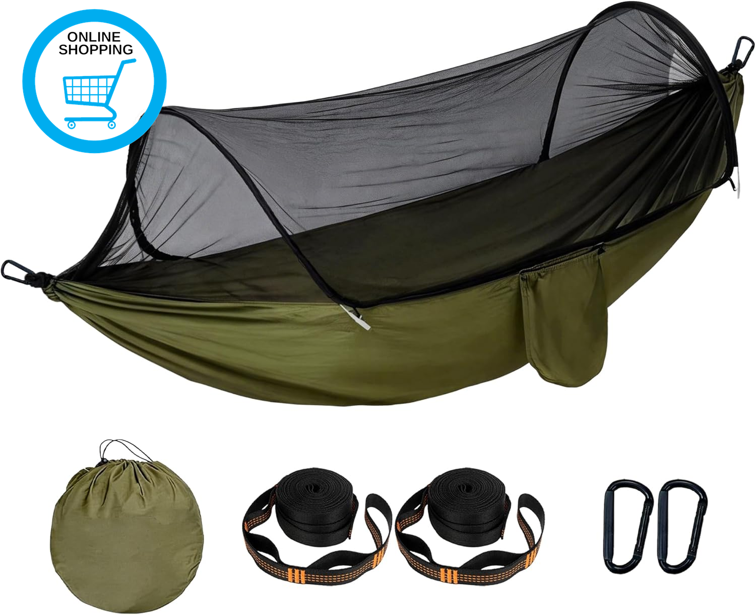 Camping Hammock with Mosquito Net, 2 Person Pop-Up Parachute Lightweight Hanging