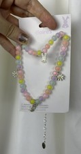 Claire s Pastel Bunny Floral Spring Beaded Stretch Bracelet Necklace Set NEW