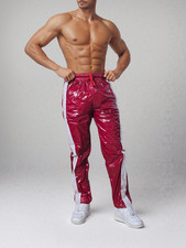 High-Gloss Athletic Joggers   Red PU Pants wi...