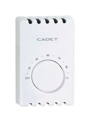 Cadet White 120V Rectangle 2-Pole Line Voltage Thermostat for Electric Baseboard