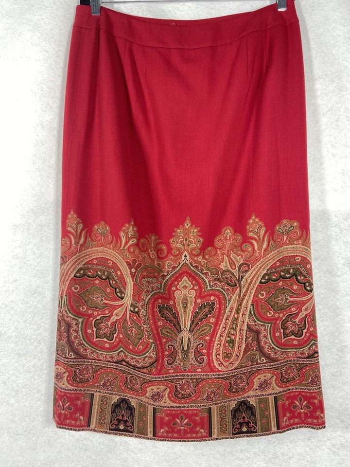 Vintage Talbots Wrap Skirt Women's 16 Red Paisley 100% Wool NWOT - Image 4 of 4