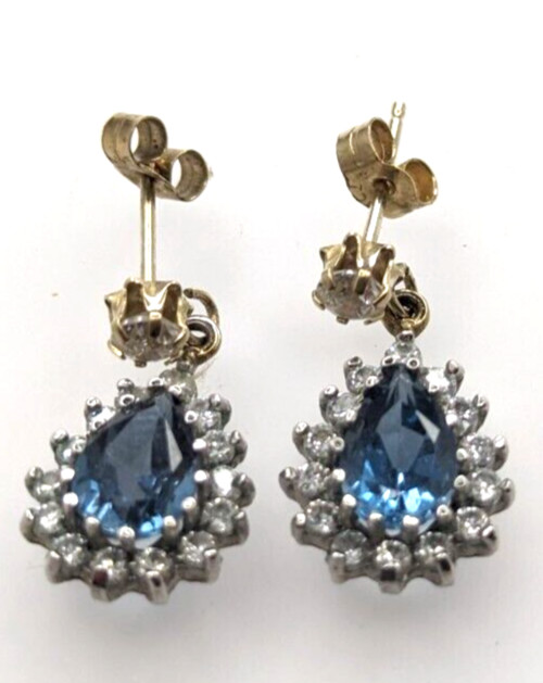 9ct Yellow Gold Dangle Earrings Topaz Stones Stamped Stem Butterfly Closures image 4
