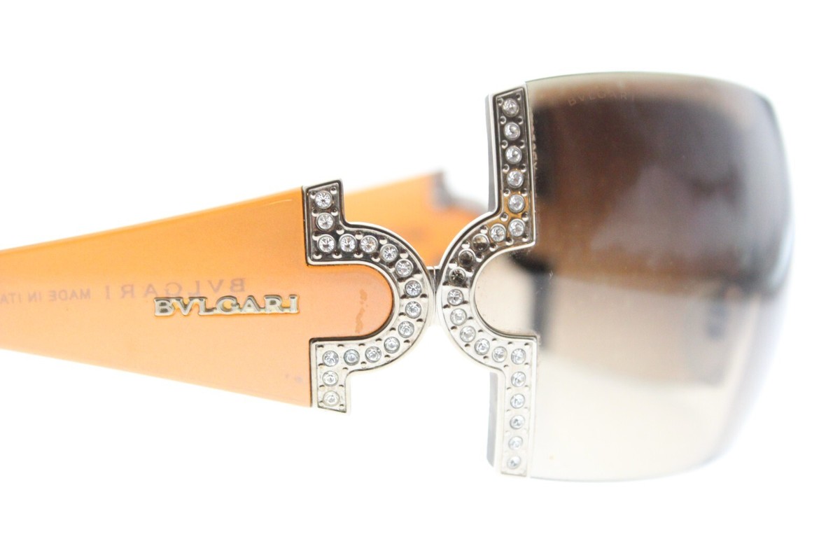 Bvlgari 651B 945/13 Shield Sunglasses Brown Swarovski Crystals