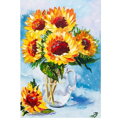 Original Impasto Sunflower Painting Wall Art Decor Sunflowers Gifts 12 x 8 x 0.6