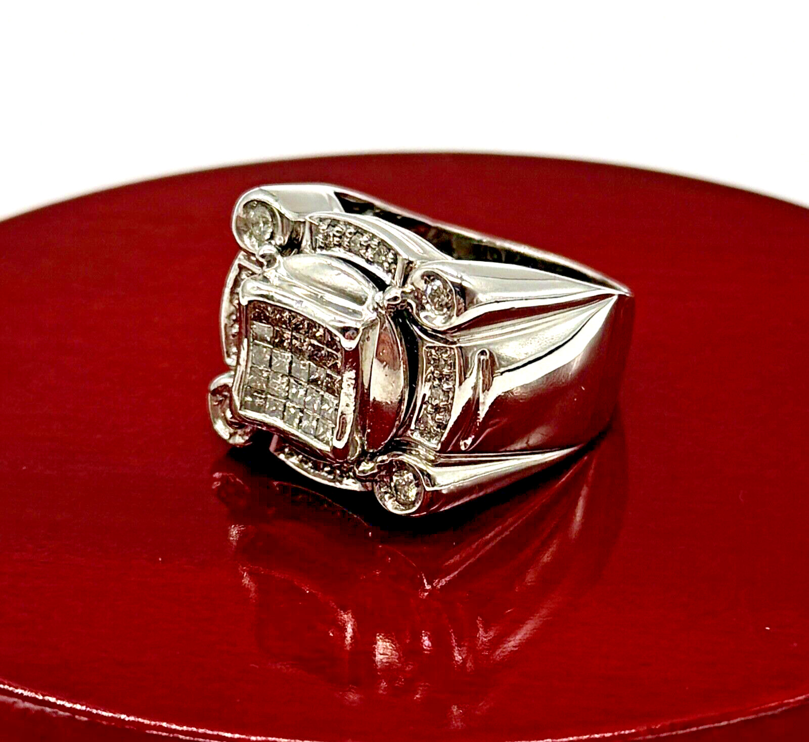 Mens Princess Cut Diamond Statement Ring 14k Soli… - image 3