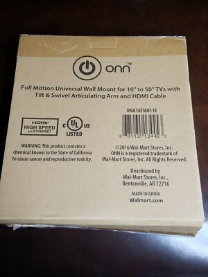 ONN Full Motion Wall Mount for 10''- 50'' TVs with Tilt and Swivel and HDMI Cable