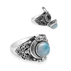 Larimar Gemstone 925 Sterling Silver Poison Locket Ring For Women & Girls